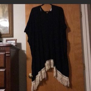 Altar’d State Black Kimono with Ivory Fringe